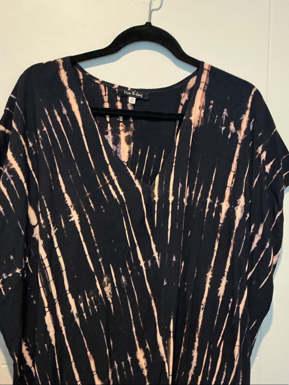 Black and Beige Tie-Dye Women's caftan o/s - Picture 3 of 4